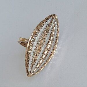 Boho Sterling Silver Rose Gold Marquis Two Tone Full Finger Statement Ring